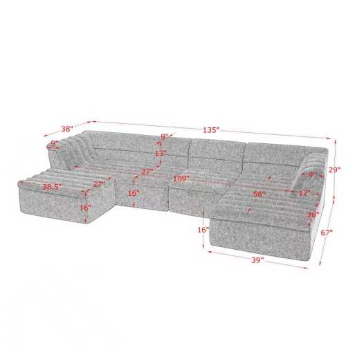 48-SALA SECCIONAL LIQUIDACION/135" U-Shaped Modular Sectional Sofa with Chaise and Movable Ottoman