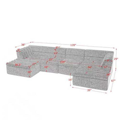 48-SALA SECCIONAL LIQUIDACION/135" U-Shaped Modular Sectional Sofa with Chaise and Movable Ottoman