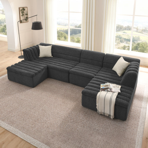 48-SALA SECCIONAL LIQUIDACION/135" U-Shaped Modular Sectional Sofa with Chaise and Movable Ottoman
