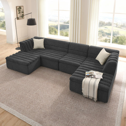 48-SALA SECCIONAL LIQUIDACION/135" U-Shaped Modular Sectional Sofa with Chaise and Movable Ottoman