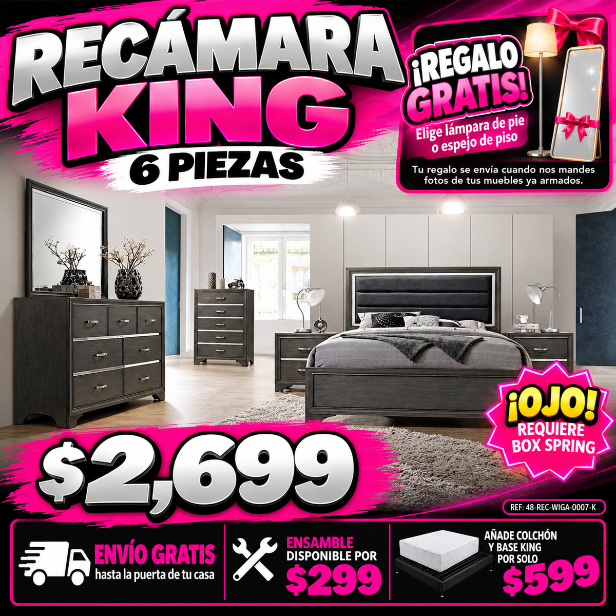 48-REC-WIGA-0007-K Recámara King gris