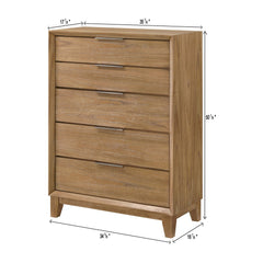 1 Piece 5 Drawer Tall Chest Bedroom Furniture - Natural Wood