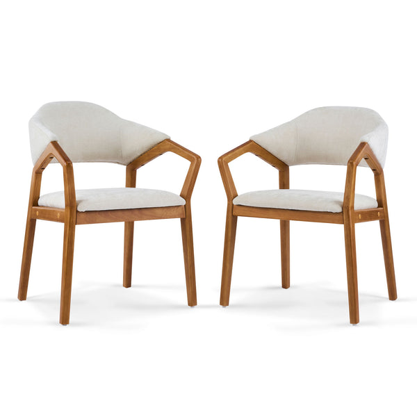 Indoor Upholstered Dining Armchair (Set of 2) - Beige / Teak