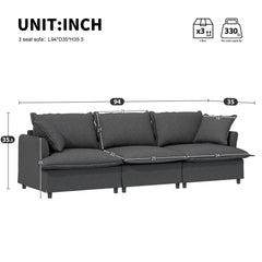 3 Seat Sofa Module For Modular Sectional Wide Seat Cloud Couch With Throw Pillows Upholstered