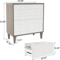 2 Drawer Lateral File Cabinet, Fits A4 / Letter / Legal - Gray / White