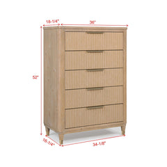 Tall Chest With Full Extension Glides And Accents, Storage Cabinet - Natural Wood