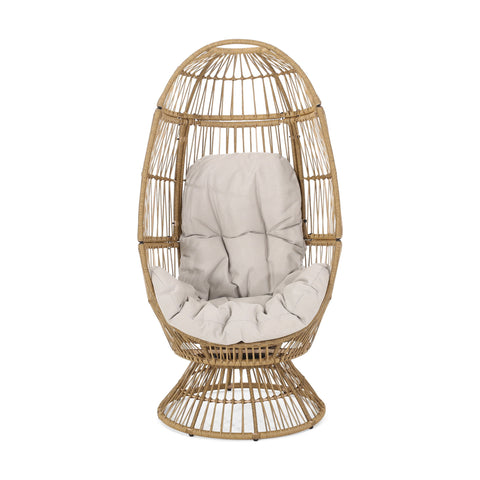 Patio Swivel Basket Egg Chair With Cushion