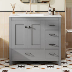 Bathroom Vanity With Ceramic Sink Combo, Abundant Storage Cabinet 2 Soft Close Doors And 5 Drawers