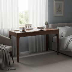 Desk With Drawers, Smooth Edge Design - Walnut