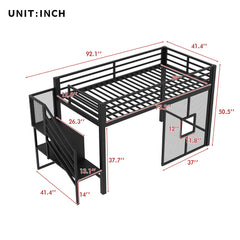 Twin Low Loft Bed Frame With Storage Staircase - Black
