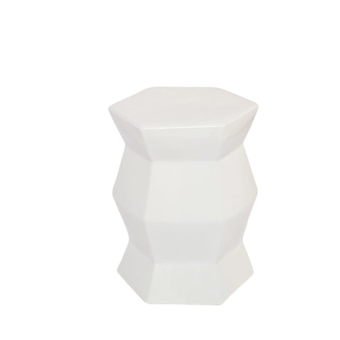 Contemporary Ceramic Drum Stool Indoor / Outdoor Side Table Glazed Accent Garden Stool - White