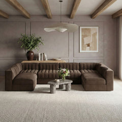 Rummi - Armless Velvet Performance Fabric Upholstered 6 Piece Modular Sectional