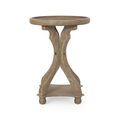 Rustic French Country Accent Table With Hourglass Firwood Base And Lipped Top