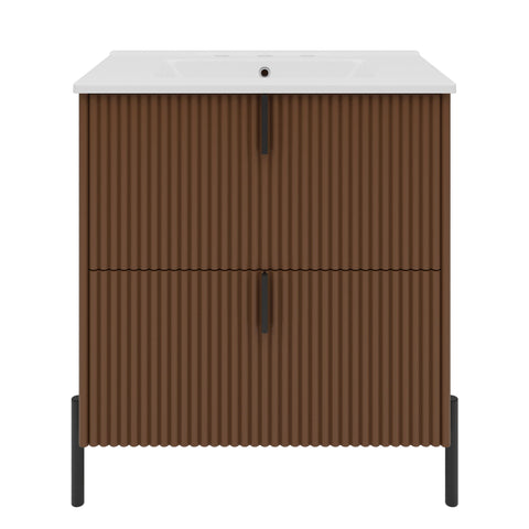 Fluted Bathroom Vanity With Ceramic Sink, Freestanding Design