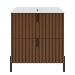 Fluted Bathroom Vanity With Ceramic Sink, Freestanding Design