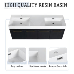 Modern Wall Mounted Bathroom Vanity With Resin Sink And Storage Rack