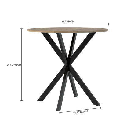 Round Dining Table For 2 - 4 People, Compact Kitchen Or Dining Room - Rustic Brown