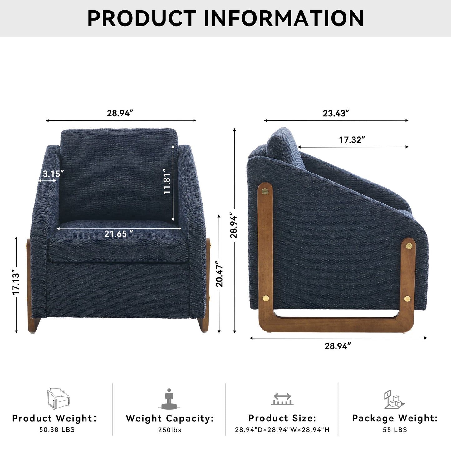 Modern Upholstered Armchair With Wooden Side Frame