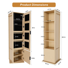 360 Degrees Rotating Makeup Cabinet With Full Length Mirror, Jewelry Storage, 4 Open Shelves, 2 Built In Shelves - Walnut