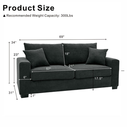 2 Seater Sofa, 2 Throw Pillows For Living Room