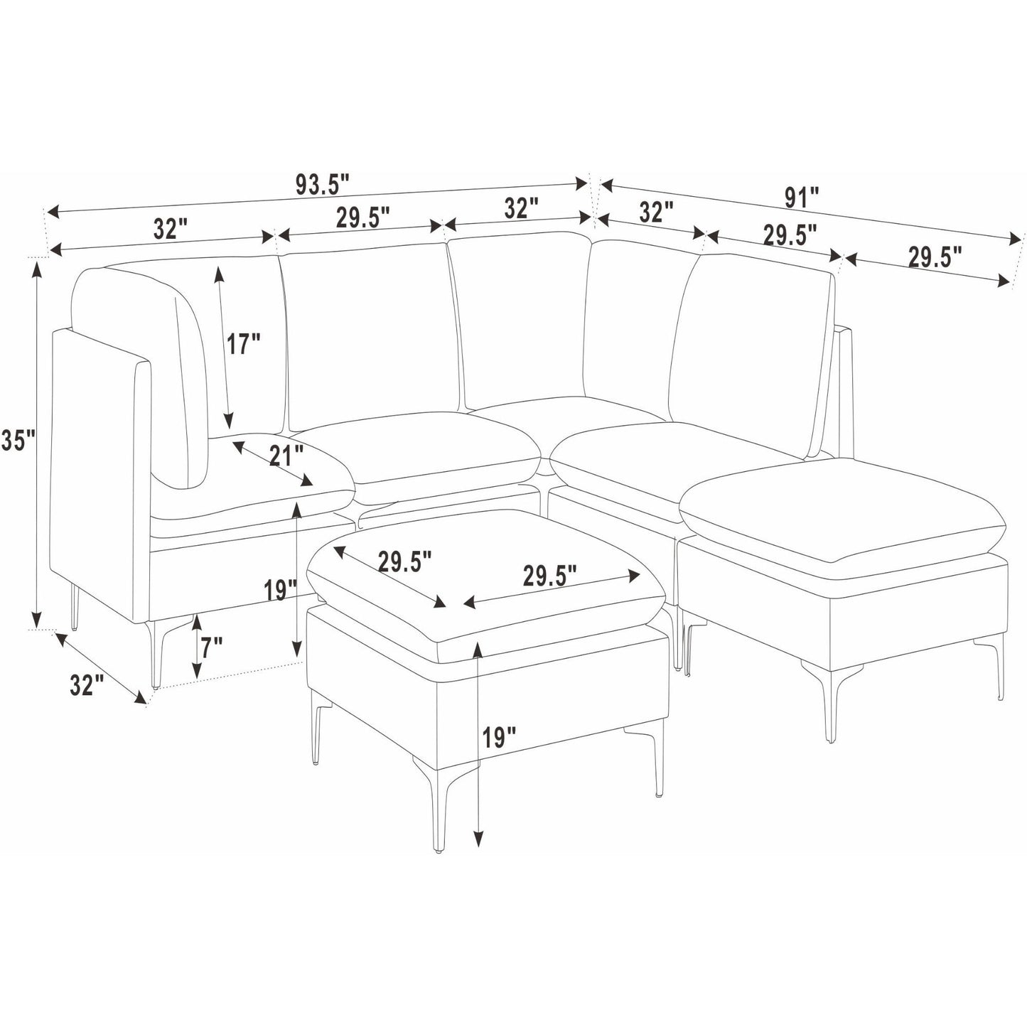 Upholstered Modular Sectional & Tall Legs