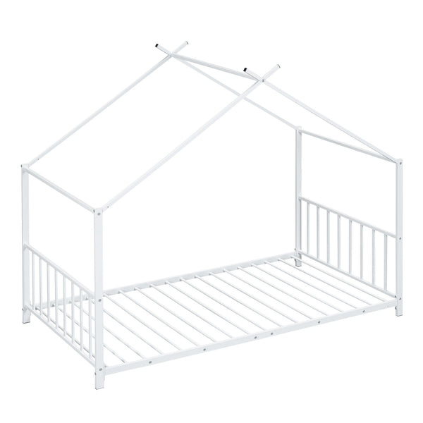 Twin Size Metal House Platform Bed - White