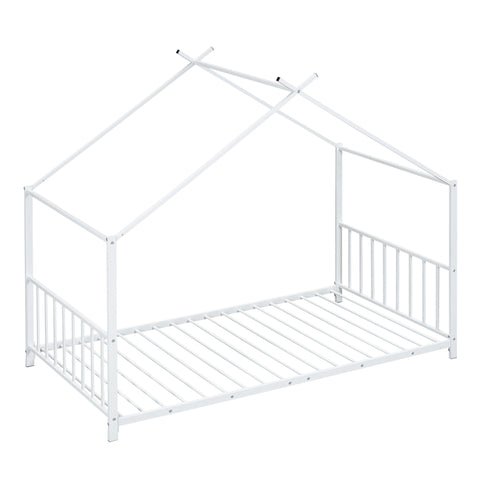 Twin Size Metal House Platform Bed - White