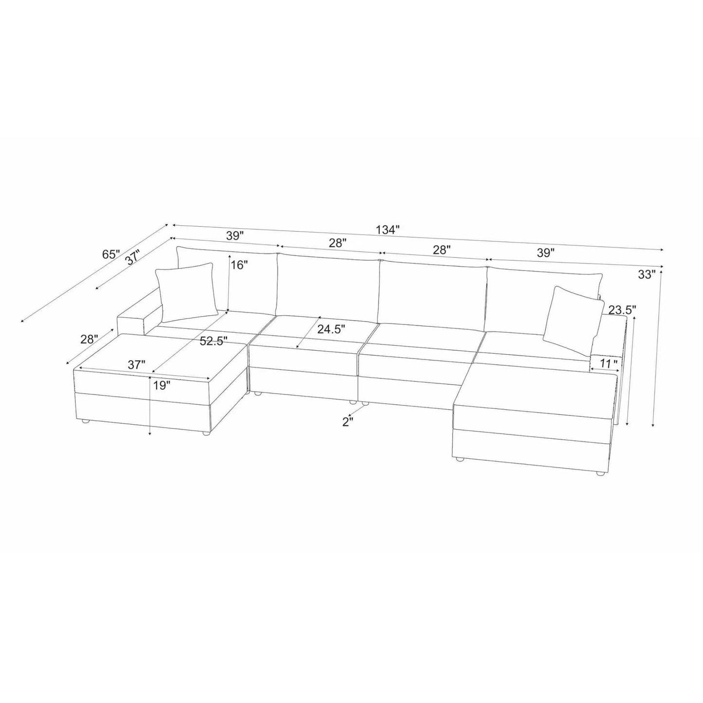 Sectional Sofa With 2 Ottomans And Toss Pillows