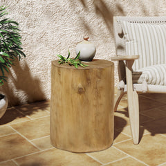 Hand Painted Wood Stump Style Outdoor Side Table - Light Brown