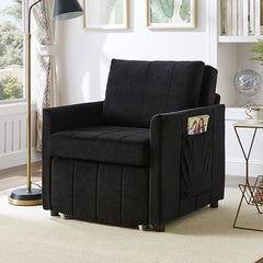 Upholstered Convertible Sleeper Sofa With 5 Position Backrest, Side Pockets, Storage