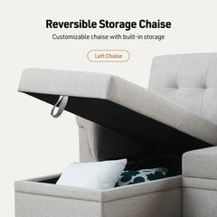 Lucca - Linen Reversible Sleeper Sectional Sofa With Storage Chaise