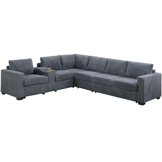 Modern Style L-Shape Sectional Set, USB Ports, Cup Holder