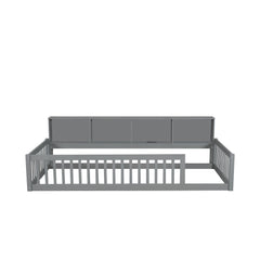 Twin Long Floor Bed With Storage Cabinets And USB Ports - Gray