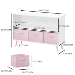 Kids Bookcase With Collapsible Fabric Drawers, Children's Book Display, Toy Storage Cabinet Organizer - White / Pink