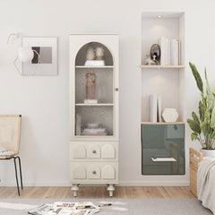 Tall Storage Cabinet With Tempered Glass Door, 2 Drawers And Adjustable Shelf