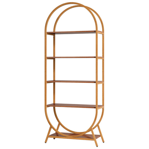 Arched 5 Tier Open Bookshelf For Office - Brown