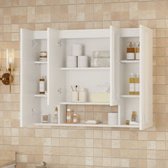 Bathroom Cabinet With 5 Adjustable Shelves, Wall-Mounted Medicine Cabinet, Soft-Closing Hinges, Open Shelving Design - White