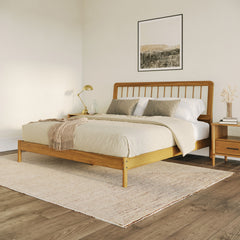 King Spindle Bed Mid Century Modern - Caramel