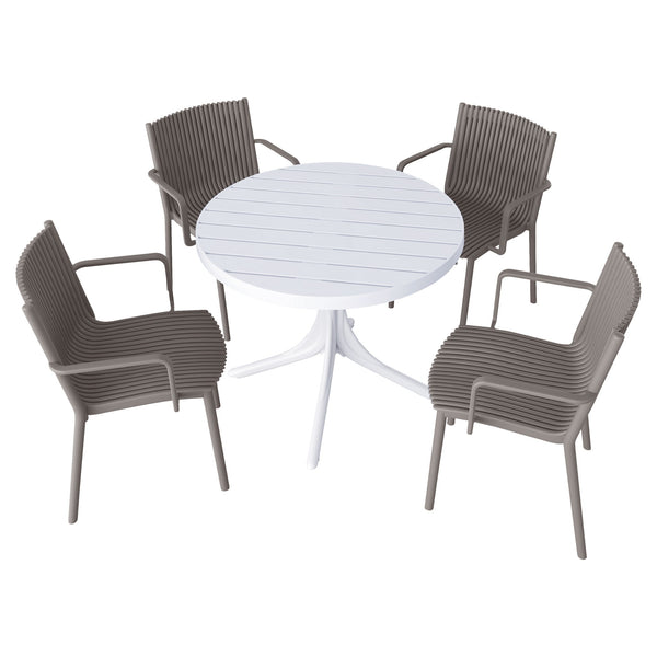 4 Modern Stackable Plastic Armchair Matched With Round Table