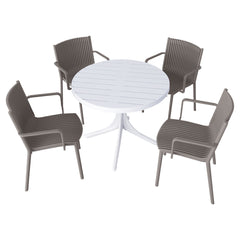 4 Modern Stackable Plastic Armchair Matched With Round Table