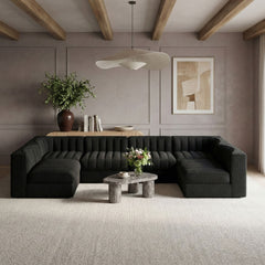 Rummi - Armless Velvet Performance Fabric Upholstered 6 Piece Modular Sectional