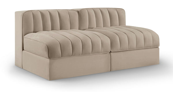 Rummi - Velvet Performance Fabric Upholstered 2 Piece Modular Armless Loveseat