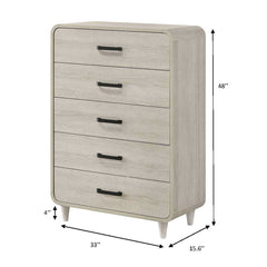 5 Drawer Tall Chest Storage Furniture With Ample Drawer Space - Antique White