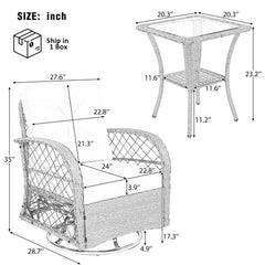 3 Piece Outdoor Chair & Table Set Chat Set, 2 Person Rattan Seating Group