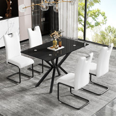 Rectangular Black Tempered Glass Dining Table, Stylish Design & Chrome Plated Metal Legs, Dining Table For Dining Room - Black