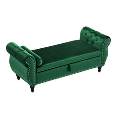 Luxurious Velvet Multifunctional Storage Ottoman Bench With Pillow