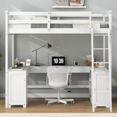 Loft Bed With U-Shaped Desk, Drawers, And Storage Shelves
