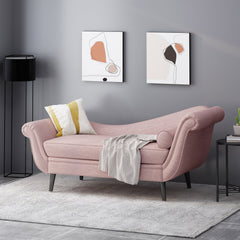 Auroral - Velvet Upholstered Chaise Lounge With Scrolled Arms And Tapered Legs - Blush