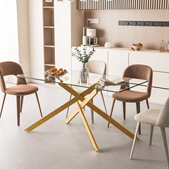 Stylish Design Rectangular Clear Tempered Glass Dining Table With Metal Legs