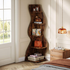 5 Tier Wavy Corner Bookshelf And Plant Stand For Living Room